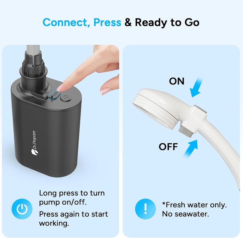 Dr. Prepare Portable Shower for Camping, Shower Pump with 8000mAh Battery, 2200mAh Battery with 4.5 Gallons Bucket - Image 4